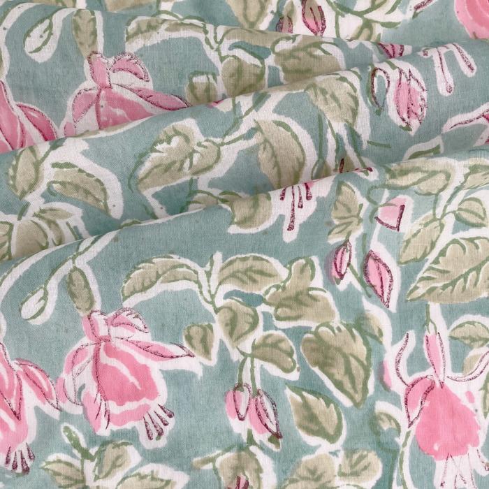 インド ブロックプリント生地[50cm単位切り売り] サンガネリ ウォーターカラー フクシア MT 花 IF03891枚目の画像