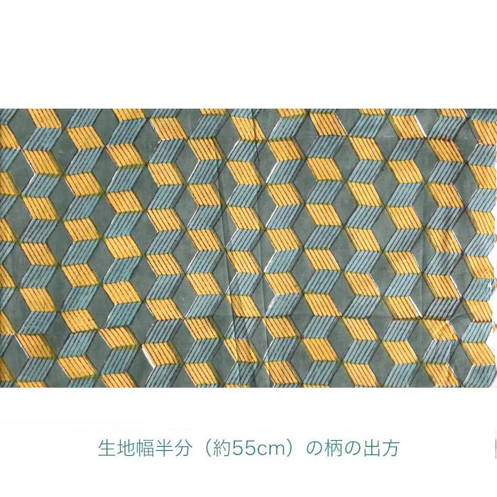 インド ブロックプリント生地 [50cm単位切売] バグルー ギザギザ模様 グリーン系 IN  IF0409 | 4枚目