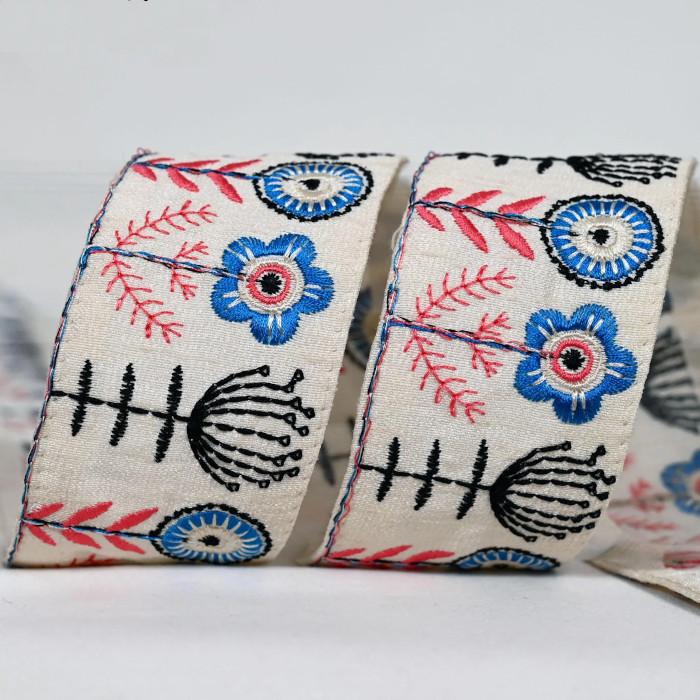インド刺繍リボン48cm切り売り ピンクフラワー 5.0cm幅 花 HC R-0800 | 3枚目
