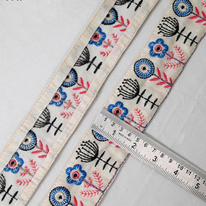 インド刺繍リボン48cm切り売り ピンクフラワー 5.0cm幅 花 HC R-0800 | 4枚目