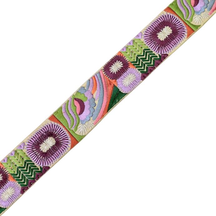 インド刺繍リボン50cm切り売り ボーホーフラワー パープル 4.8cm幅 花 HC ボヘミアン R-0837 | 3枚目