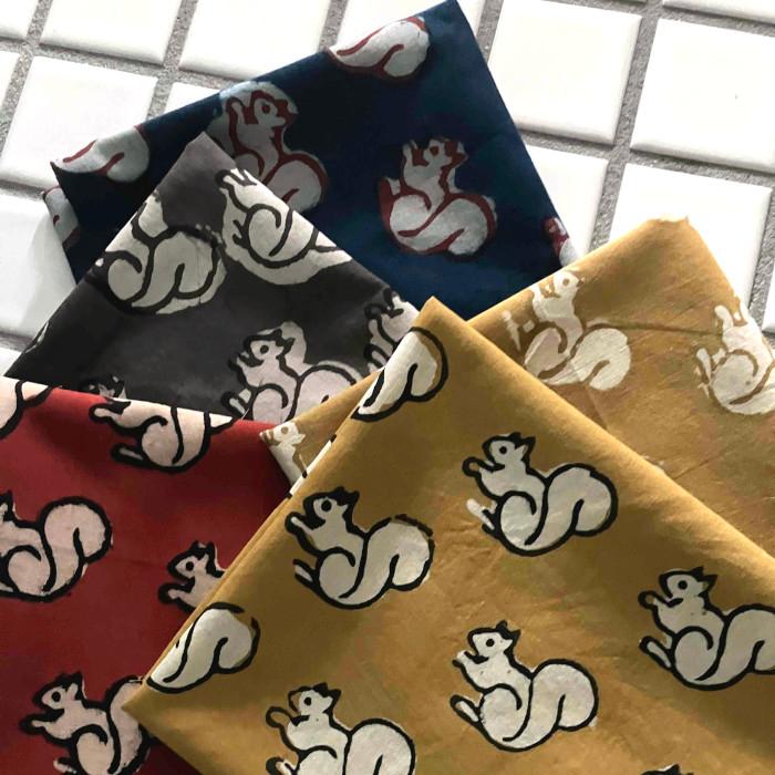 インド ブロックプリント生地 ミニカットクロス5枚セットBagru りす ファブリック はぎれIF0488 | 2枚目