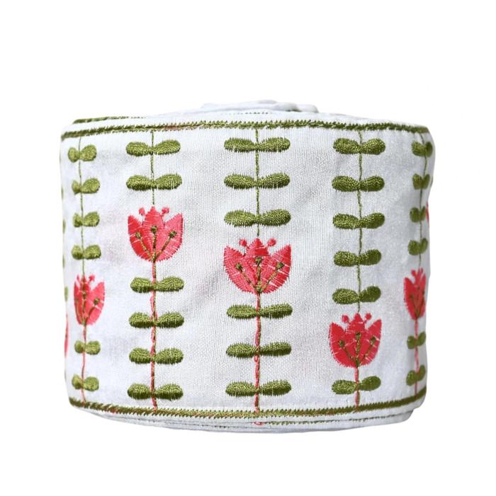インド刺繍リボン49cm切り売り ピンクフラワー 9.0cm幅 花 HC R-0783 | 1枚目
