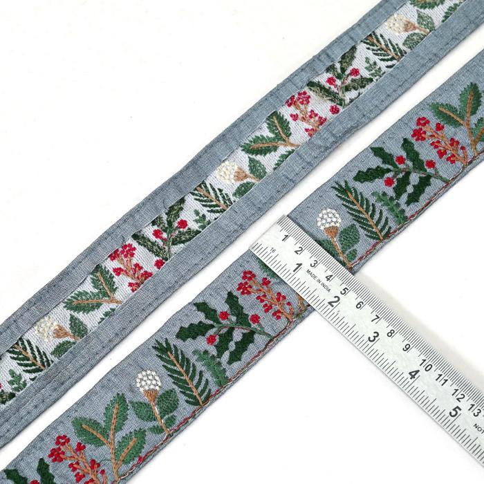 インド刺繍リボン50cm切り売り クリスマス プランツ ブルー 4.5cm幅 もみの木 HC HC R-0804 | 4枚目