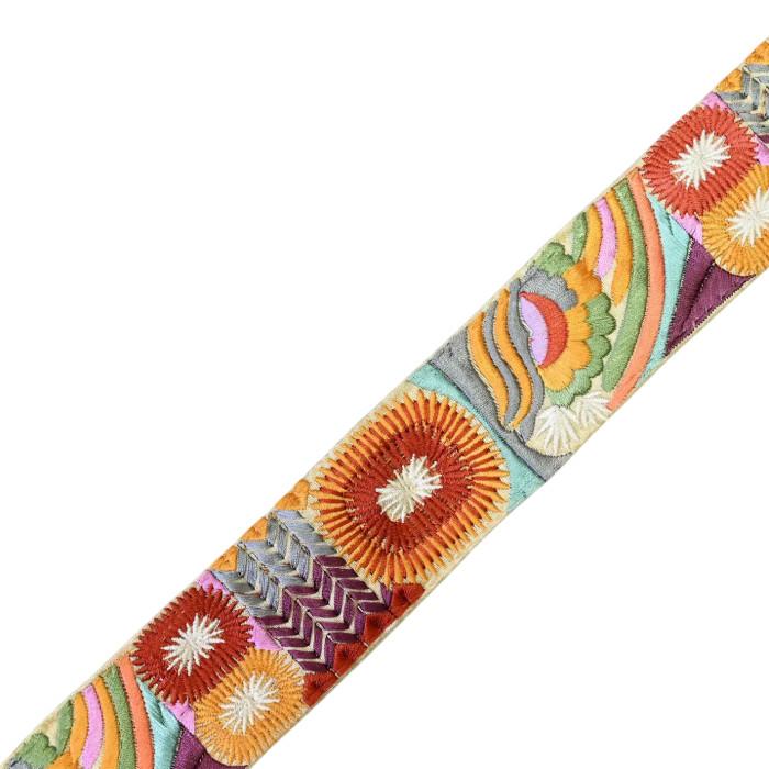 インド刺繍リボン50cm切り売り ボーホーフラワー オレンジ 4.8cm幅 花 HC ボヘミアン R-0836 | 3枚目